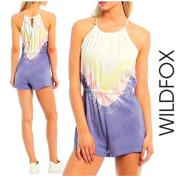 Wildfox Edelweiss Tie Dye Halter Neck Sleeveless Romper Back Keyhole Small NWT
